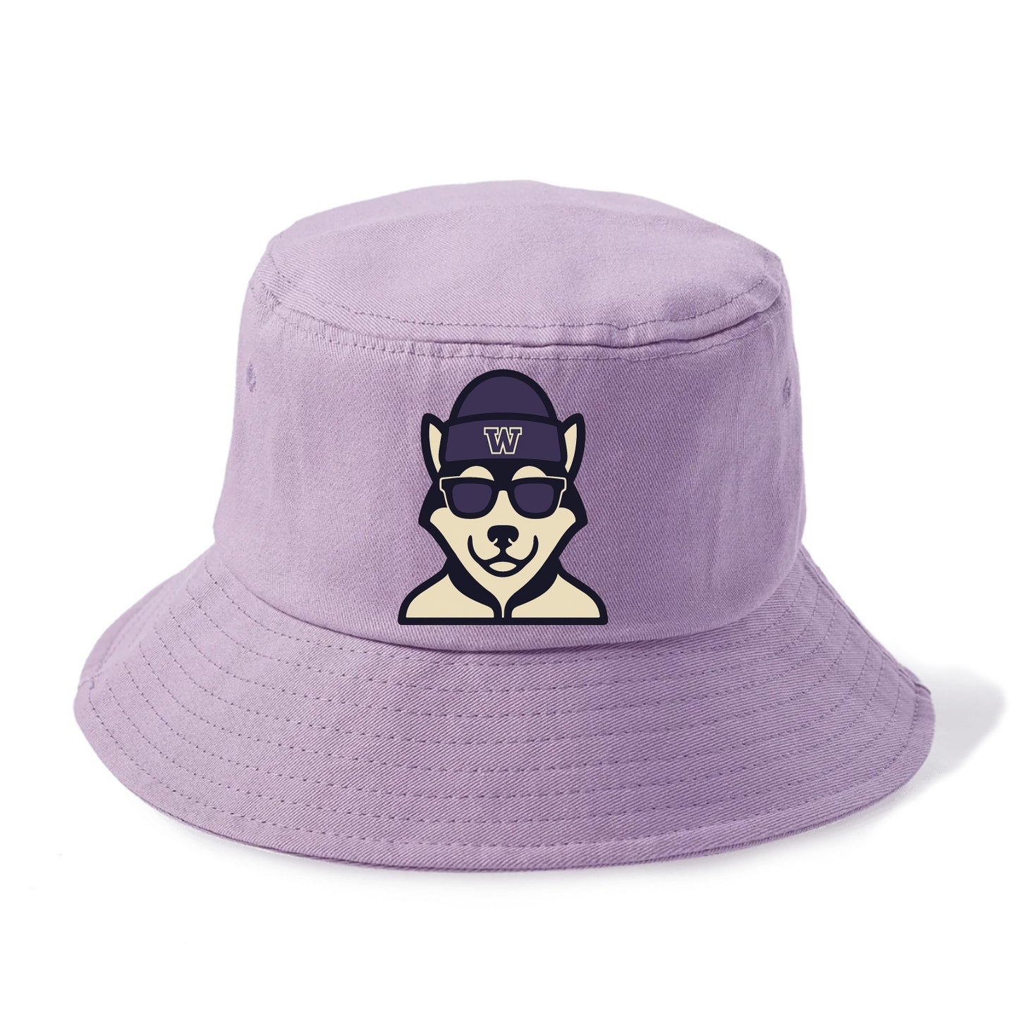 Seattle Husky wearing Washington beanie with W patch - Bucket Hat - Purple