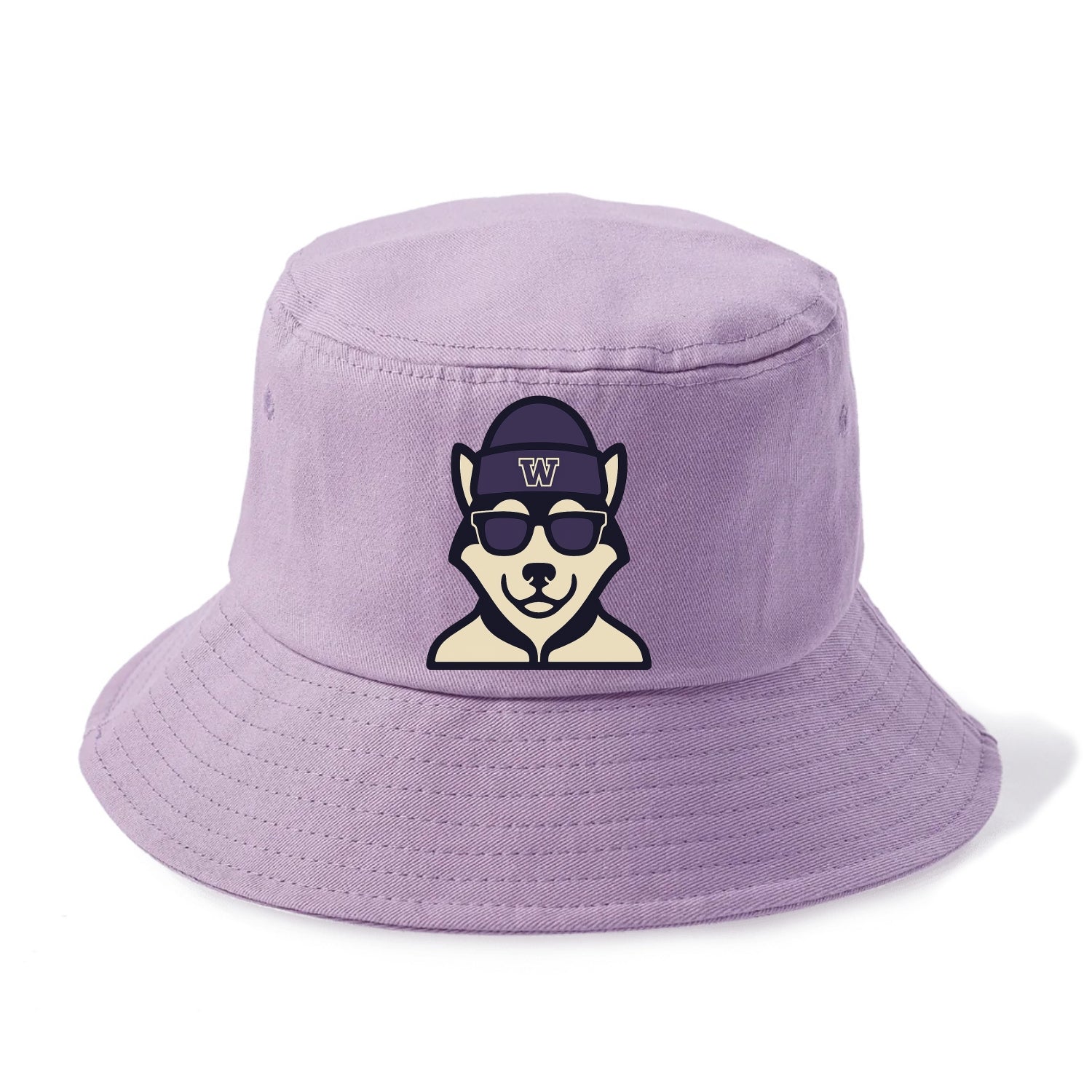 Seattle Husky wearing Washington beanie with W patch - Bucket Hat - Purple
