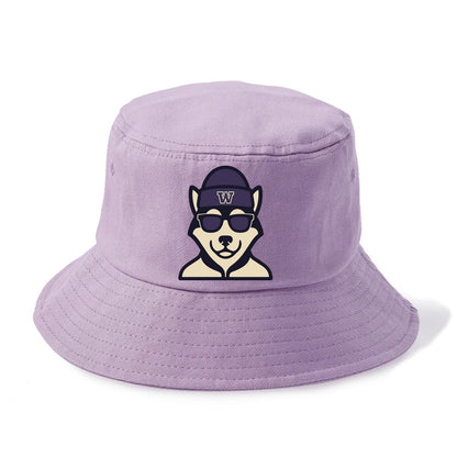 Seattle Husky wearing Washington beanie with W patch - Bucket Hat - Purple