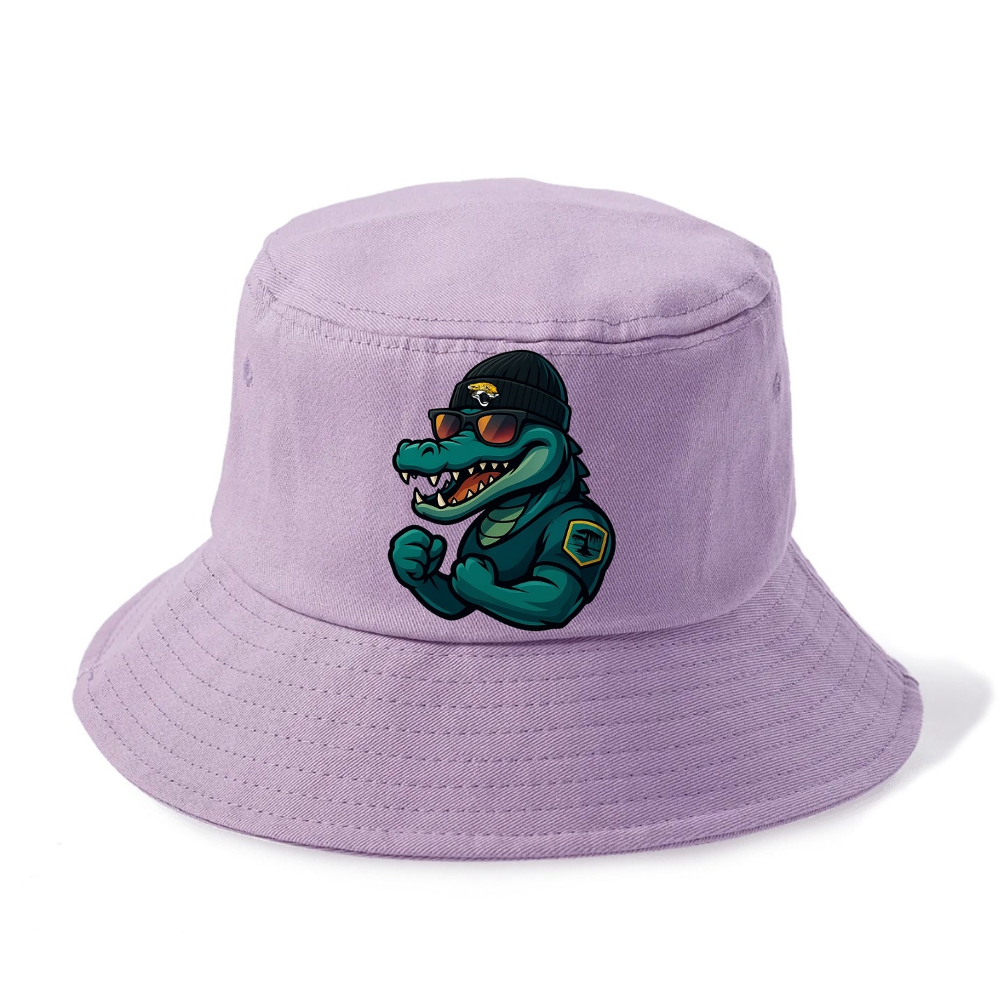 Jacksonville Alligator wearing Jaguars beanie with swamp patch and wayfarer sunglasses - Bucket Hat - Purple