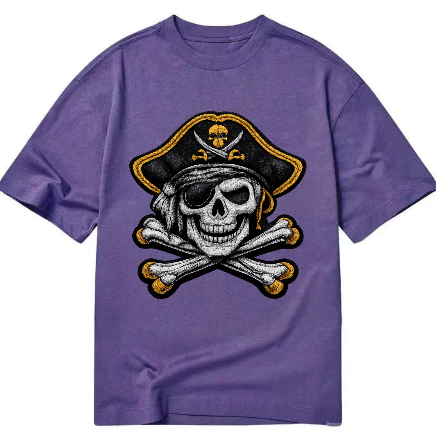 PIRATE SKULL - Jolly Roger skull in black and white , pirate - Classic T-shirt - Purple