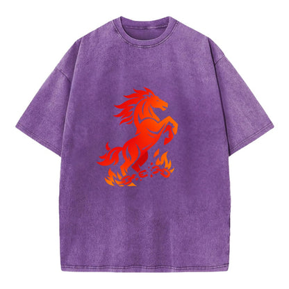 FREEDOM FLAMES | Wild horse breaking fire chains | Liberation | Barriers burned | - Vintage T-shirt - Purple