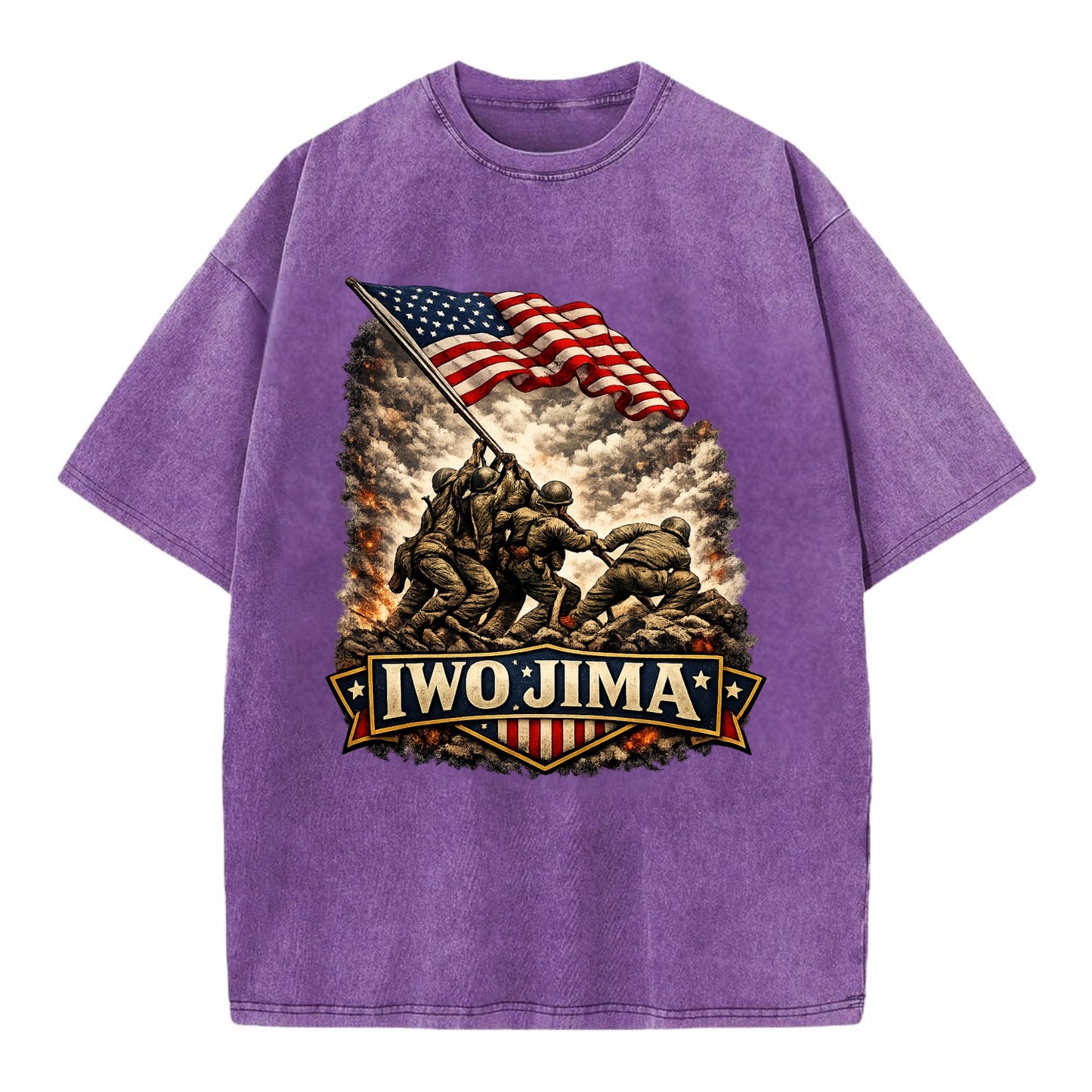 Iwo Jima Flag Raising - Vintage T-shirt - Purple