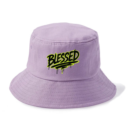 Bold typography design - "BLESSED" - recognizing good fortune, abundance - Bucket Hat - Purple