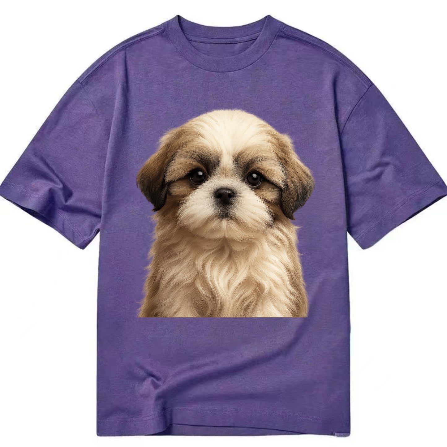 Baby Shih Tzu Puppy - long flowing coat, flat face, big dark eyes, front-facing, - Classic T-shirt - Purple