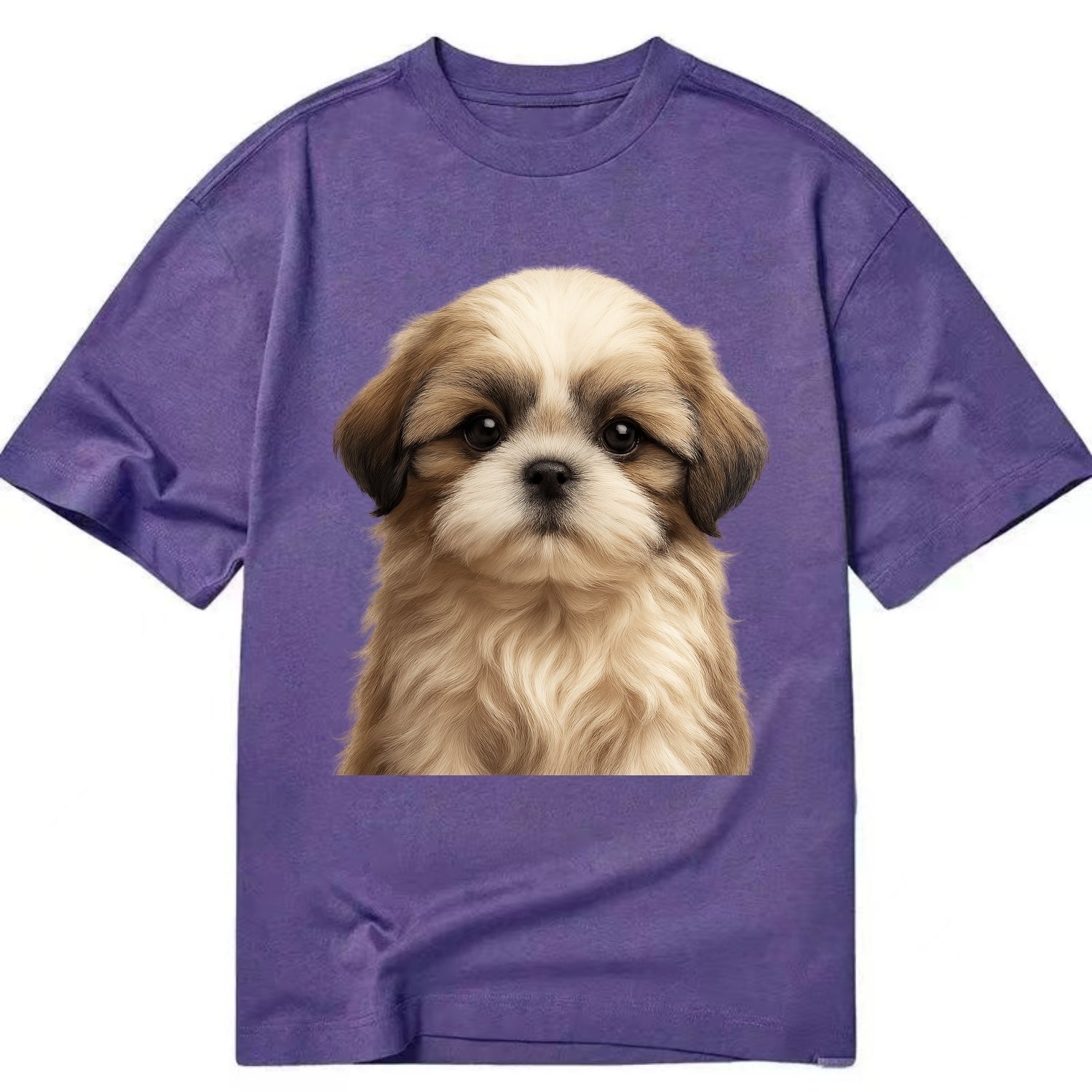 Baby Shih Tzu Puppy - long flowing coat, flat face, big dark eyes, front-facing, - Classic T-shirt - Purple