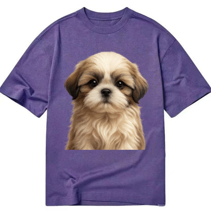 Baby Shih Tzu Puppy - long flowing coat, flat face, big dark eyes, front-facing, - Classic T-shirt - Purple
