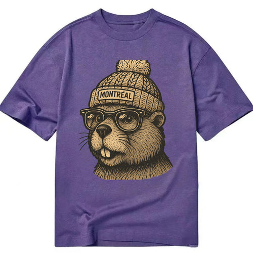Montreal Beaver wearing Montreal beanie with pom pom and wayfarer sunglasses - Classic T-shirt