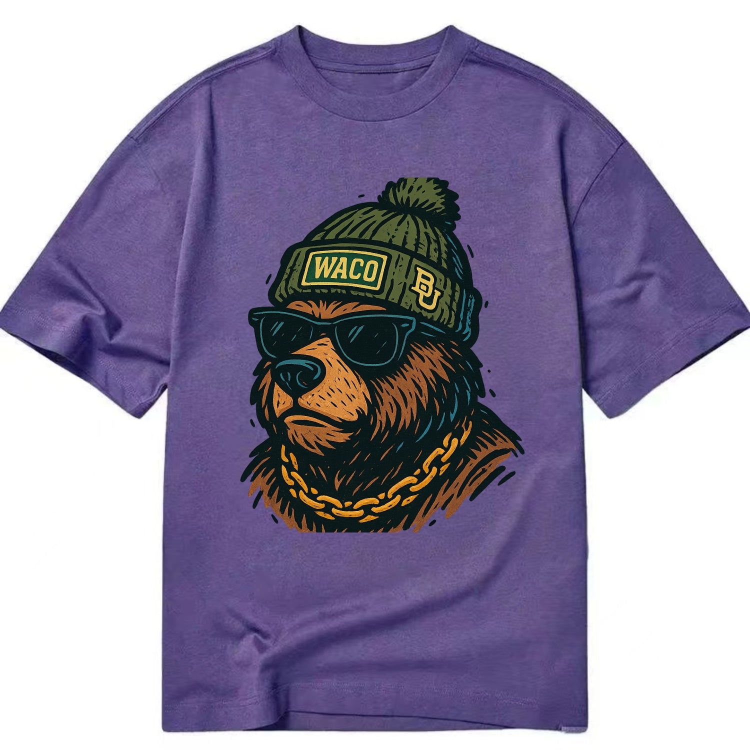 Waco Bear wearing Baylor beanie with BU patch - Classic T-shirt - Purple