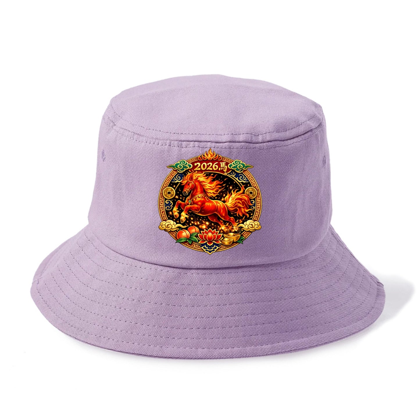 FIRE HORSE | Flaming mane and tail horse | Blazing orange and red colors | Dynamic - Bucket Hat - Purple