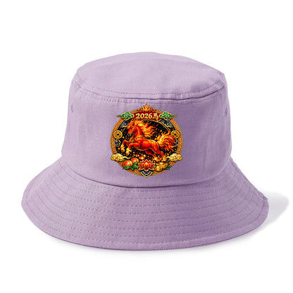 FIRE HORSE | Flaming mane and tail horse | Blazing orange and red colors | Dynamic - Bucket Hat - Purple