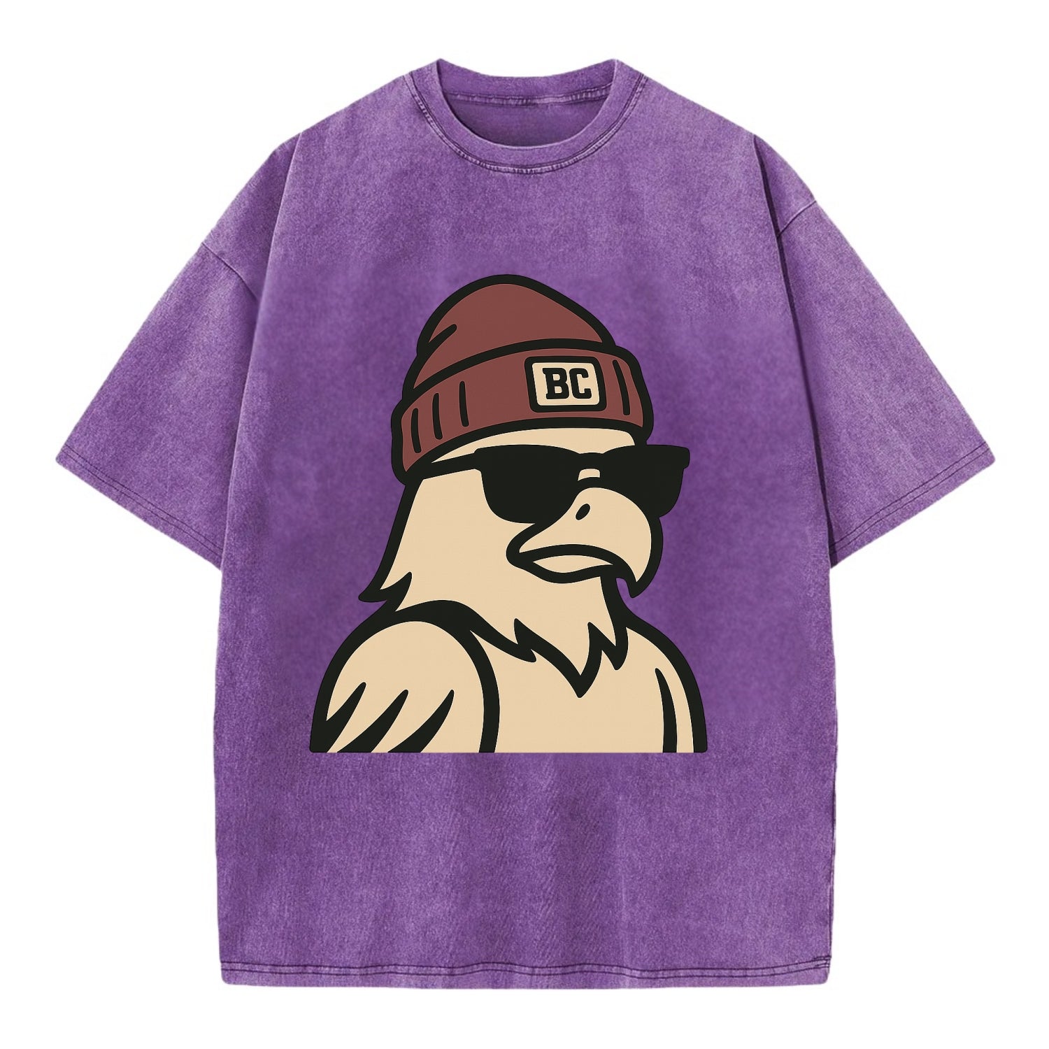 Chestnut Hill Eagle wearing Boston College beanie with BC patch - Vintage T-shirt - Purple