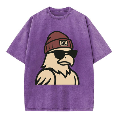 Chestnut Hill Eagle wearing Boston College beanie with BC patch - Vintage T-shirt - Purple