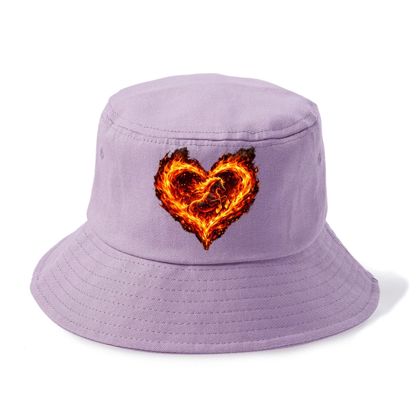 HEART OF FIRE | Flaming heart with horse silhouette inside | Passion embodied | Love - Bucket Hat - Purple