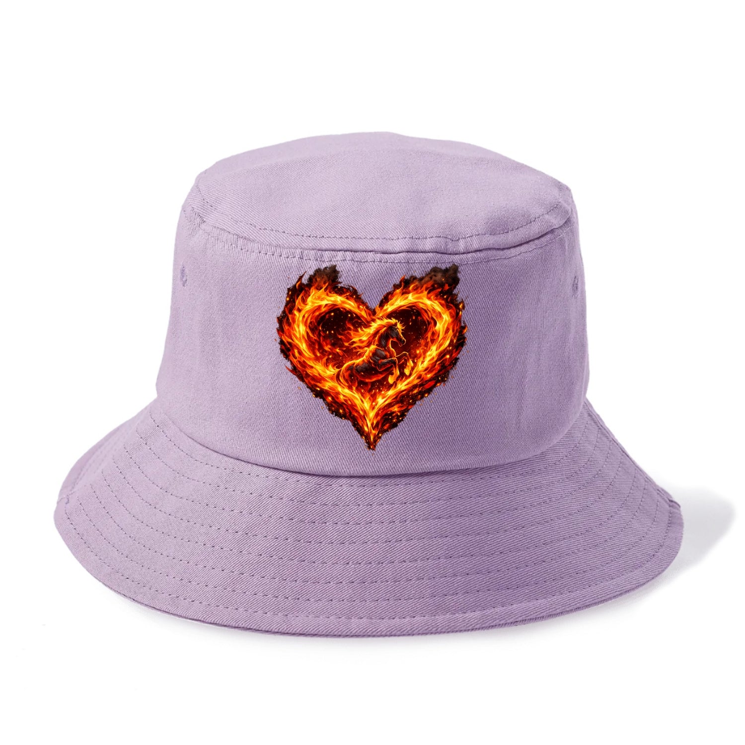 HEART OF FIRE | Flaming heart with horse silhouette inside | Passion embodied | Love - Bucket Hat - Purple