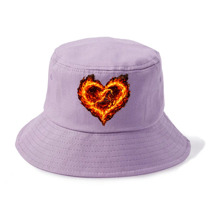 HEART OF FIRE | Flaming heart with horse silhouette inside | Passion embodied | Love - Bucket Hat - Purple