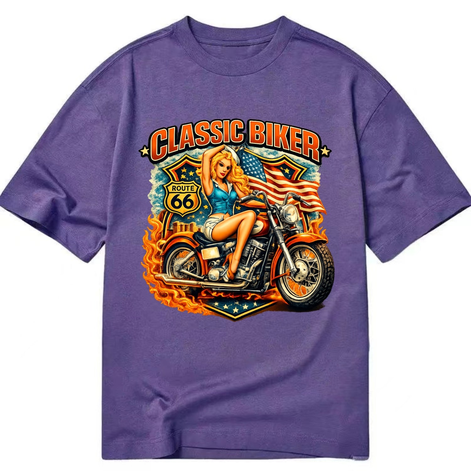 Classic Pinup Biker - Classic T-shirt - Purple