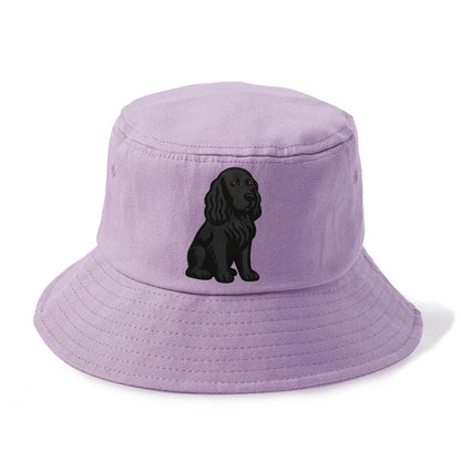 Field Spaniel - Black silky coat embroidered pose - Bucket Hat - Purple