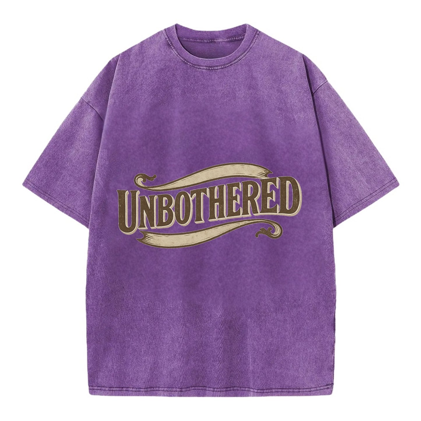 Bold typography design - "UNBOTHERED" - not affected, staying calm - Vintage T-shirt - Purple
