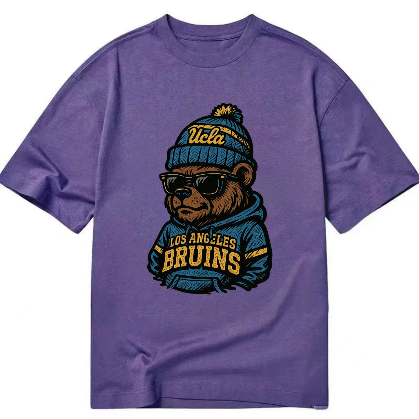 Los Angeles Bruin wearing UCLA beanie with script patch - Classic T-shirt - Purple