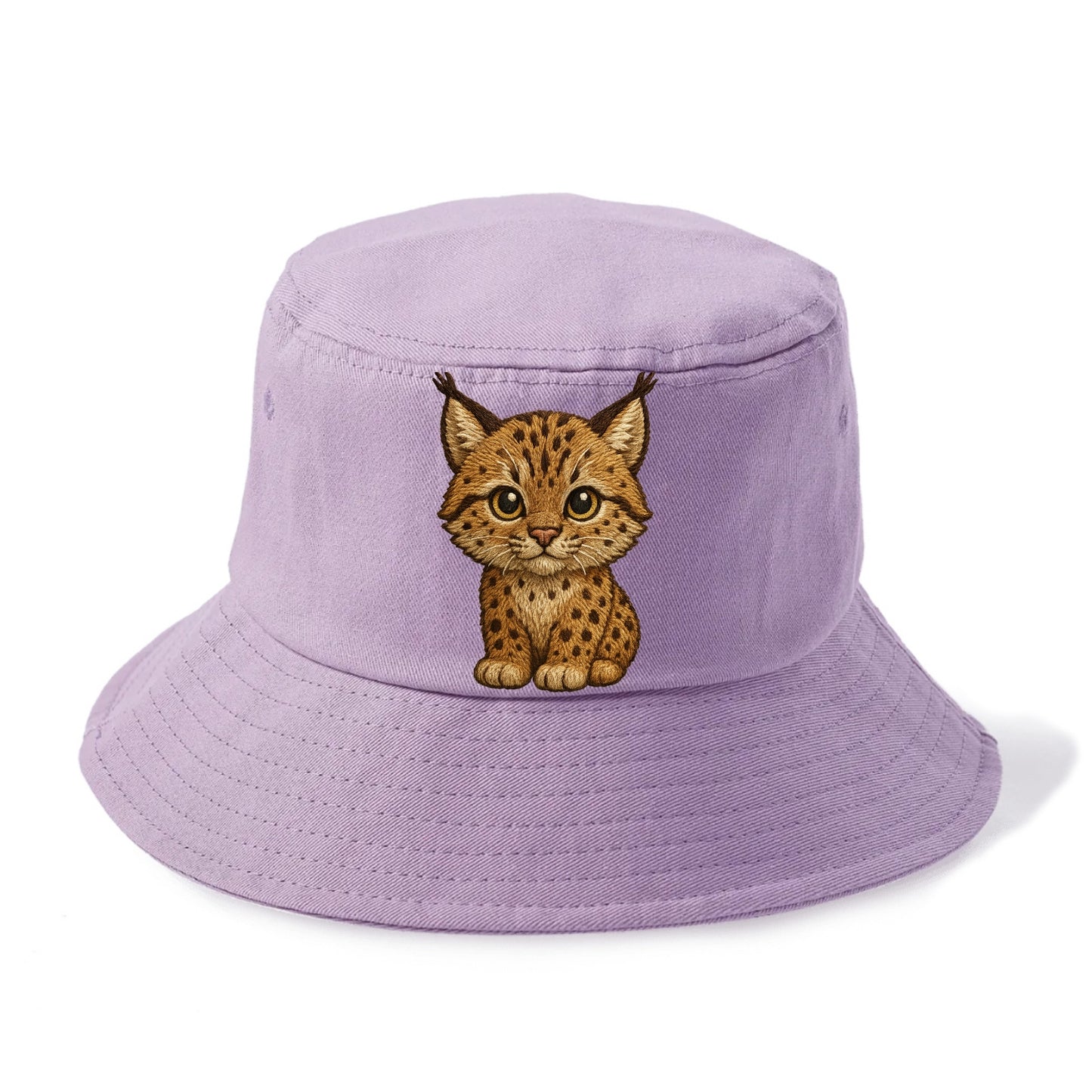Baby Lynx Cub - tufted ears, spotted fur, golden eyes, front-facing, wild baby - Bucket Hat - Purple