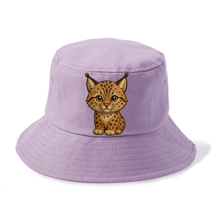 Baby Lynx Cub - tufted ears, spotted fur, golden eyes, front-facing, wild baby - Bucket Hat - Purple