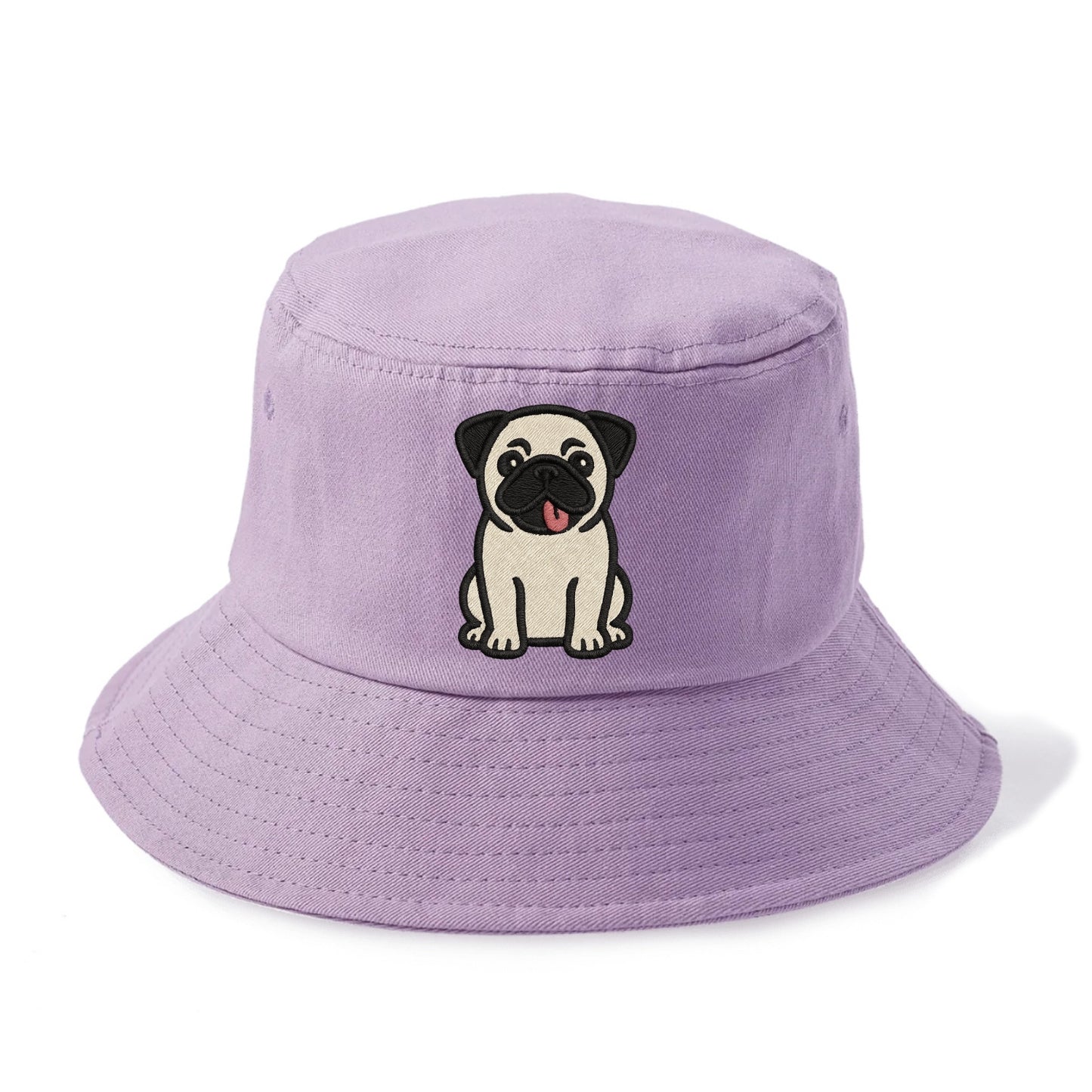 Pug - Tilted head with tongue out - Bucket Hat - Purple