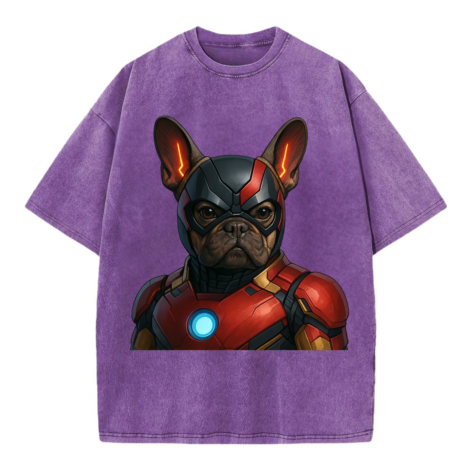 French Bulldog Iron Man  - Vintage T-shirt - Purple