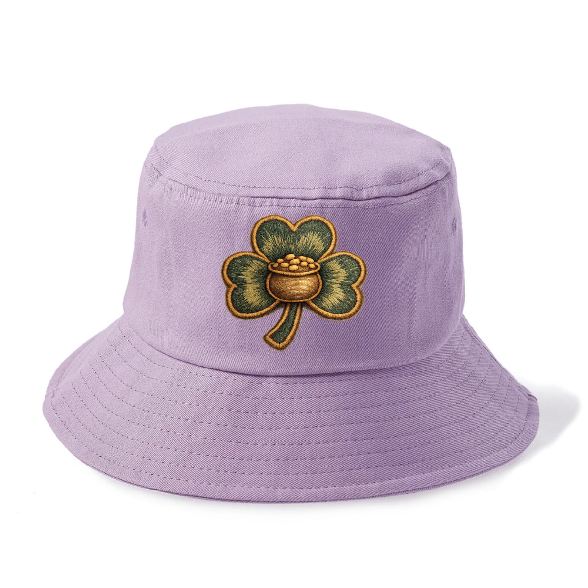 ST PATRICKS CLOVER - lucky clover with gold in green and gold , Irish luck - Bucket Hat - Purple