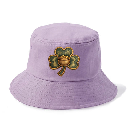 ST PATRICKS CLOVER - lucky clover with gold in green and gold , Irish luck - Bucket Hat - Purple