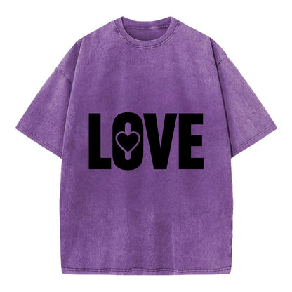 Bold typography design - "LOVE" - universal connection, heart centered - Vintage T-shirt - Purple