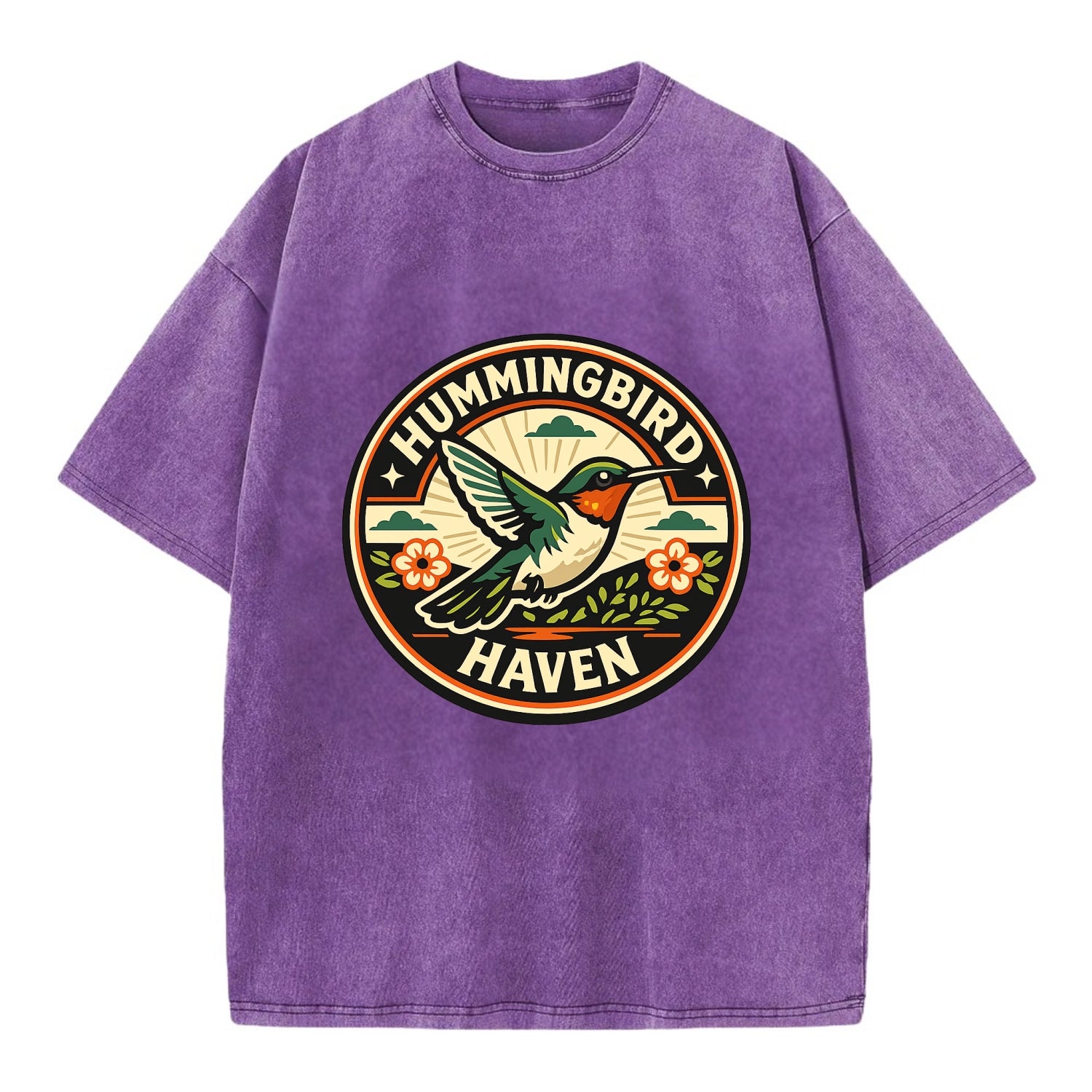 Hummingbird Sanctuary Emblem - Vintage T-shirt - Purple