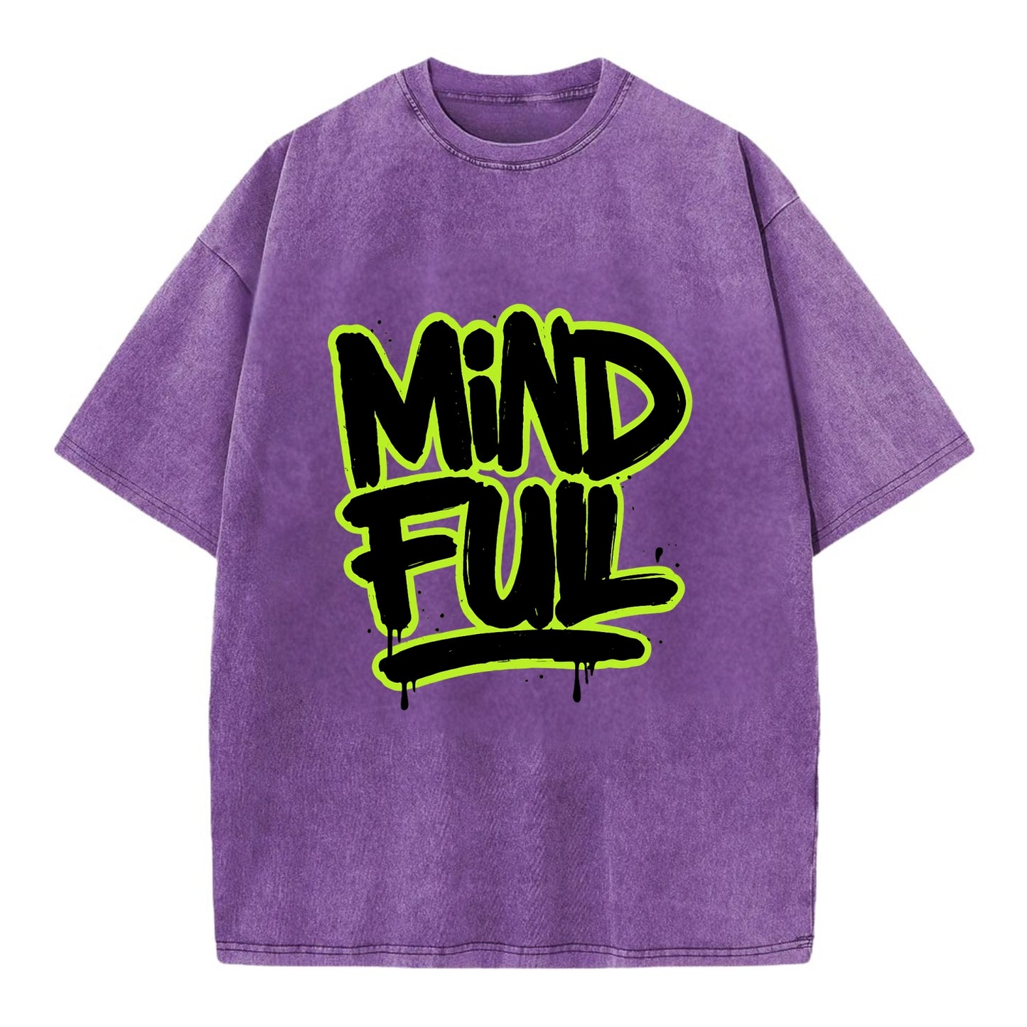 Bold typography design - "MINDFUL" - present awareness, conscious living - Vintage T-shirt - Purple