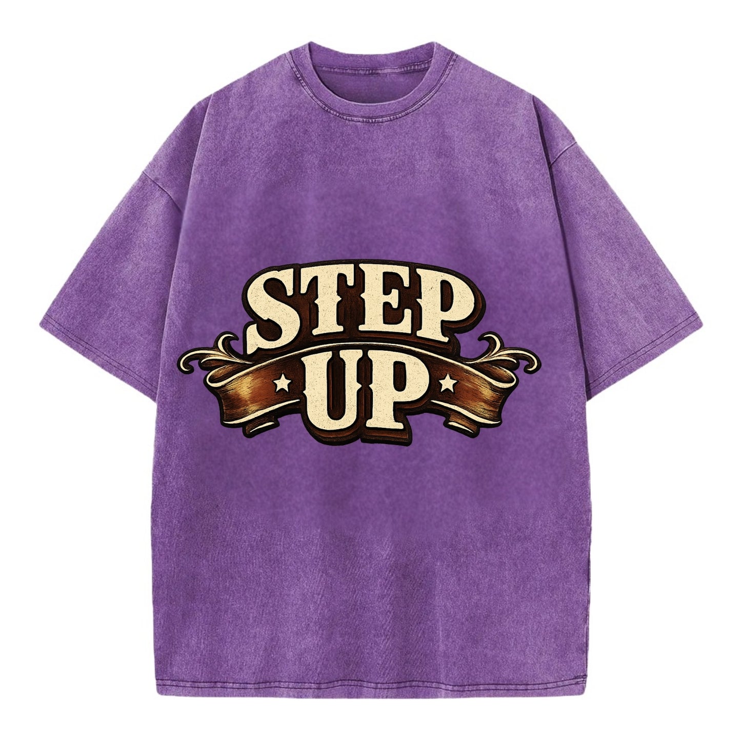 Bold typography design - "STEP UP" - rise to occasion, take charge - Vintage T-shirt - Purple