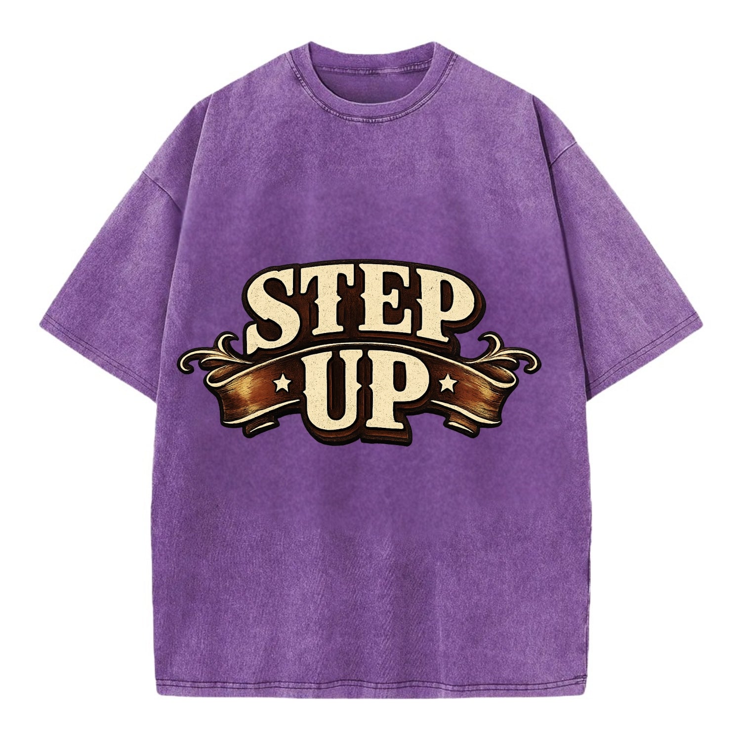 Bold typography design - "STEP UP" - rise to occasion, take charge - Vintage T-shirt - Purple