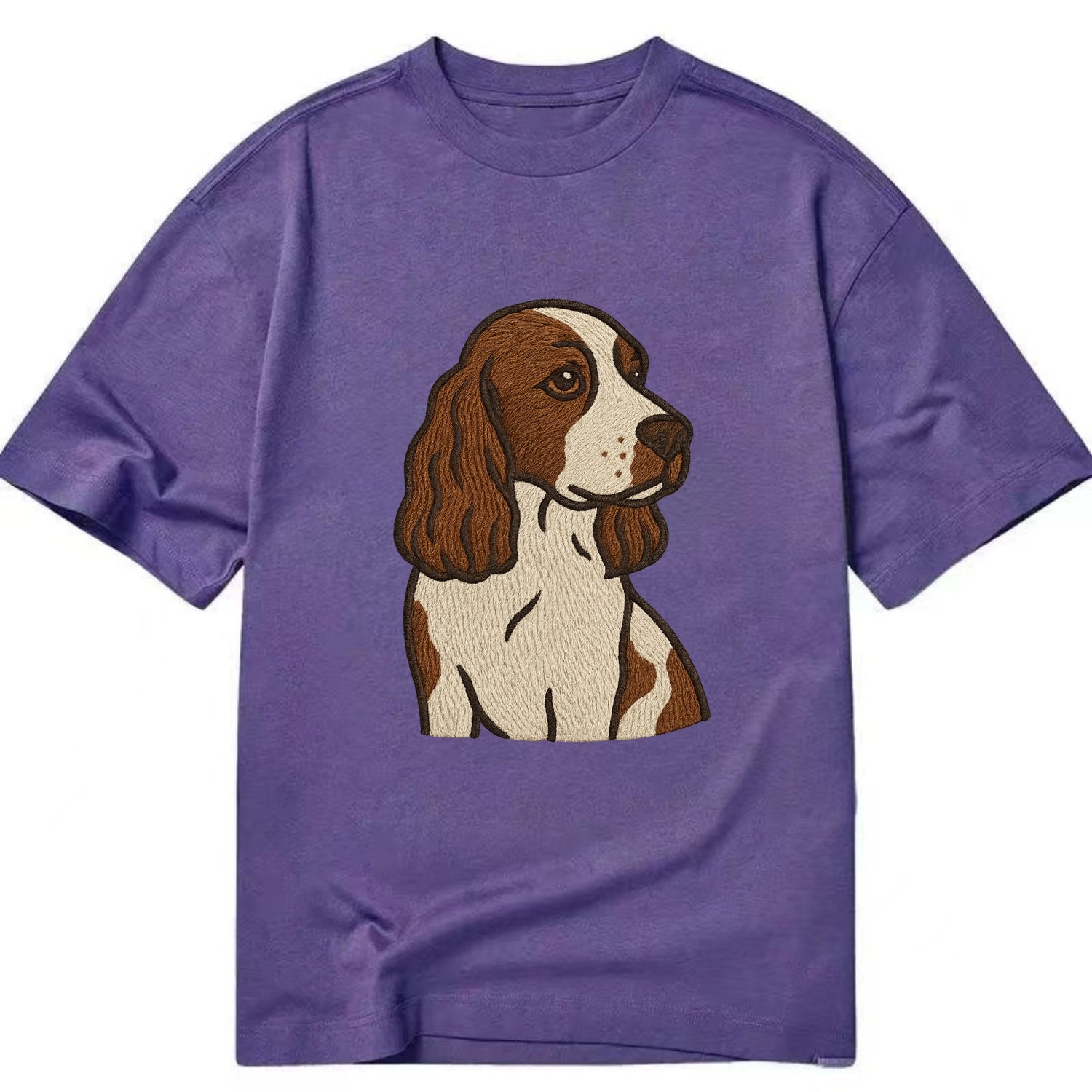 English Cocker Spaniel - Liver and white embroidered design - Classic T-shirt - Purple