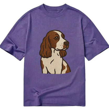 English Cocker Spaniel - Liver and white embroidered design - Classic T-shirt - Purple