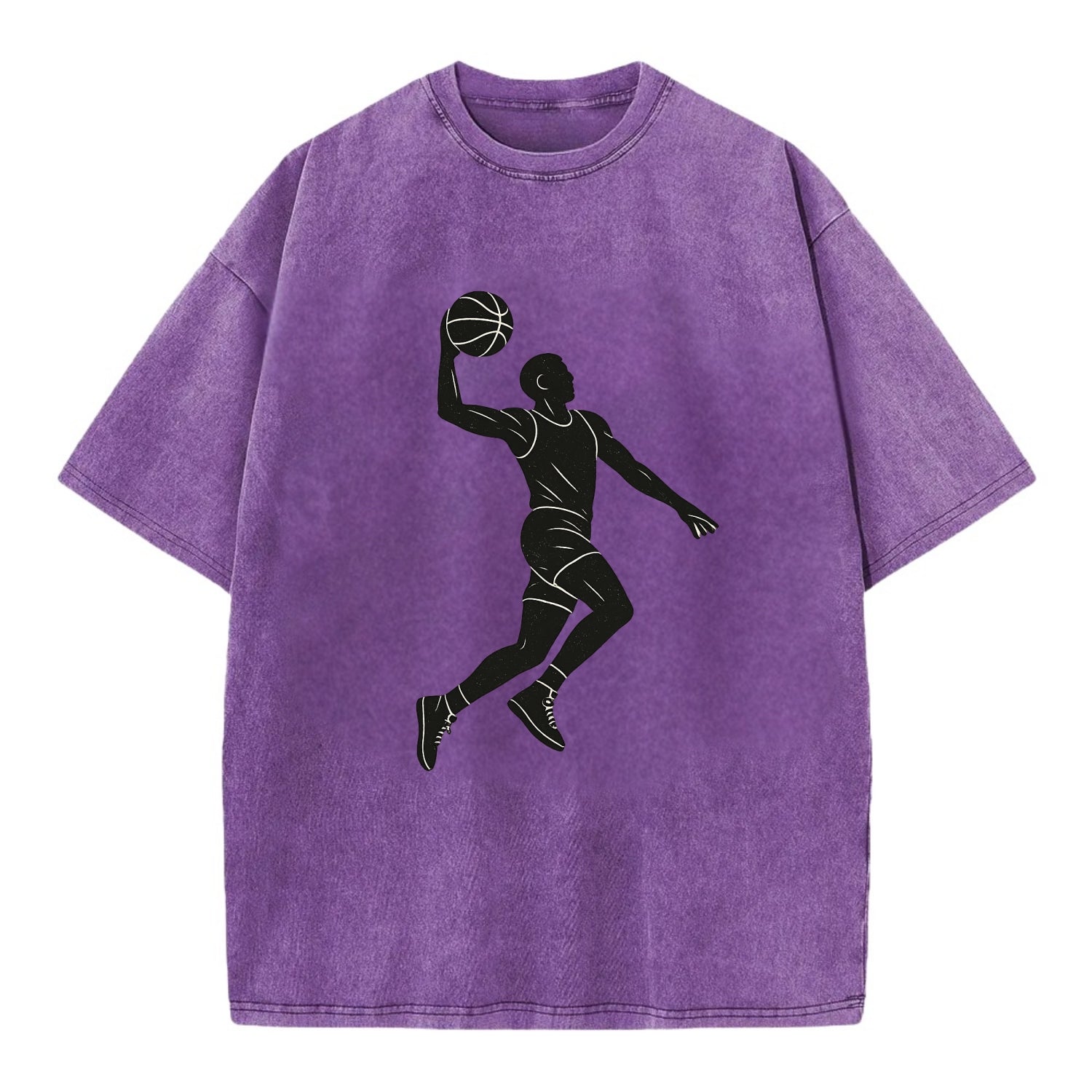 Basketball player dunking silhouette - Vintage T-shirt - Purple