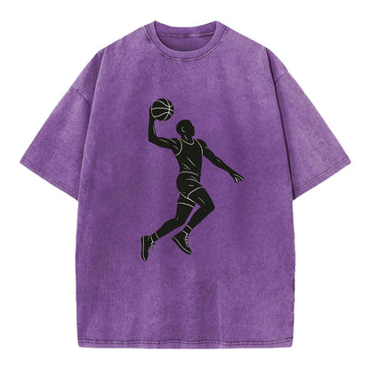 Basketball player dunking silhouette - Vintage T-shirt - Purple