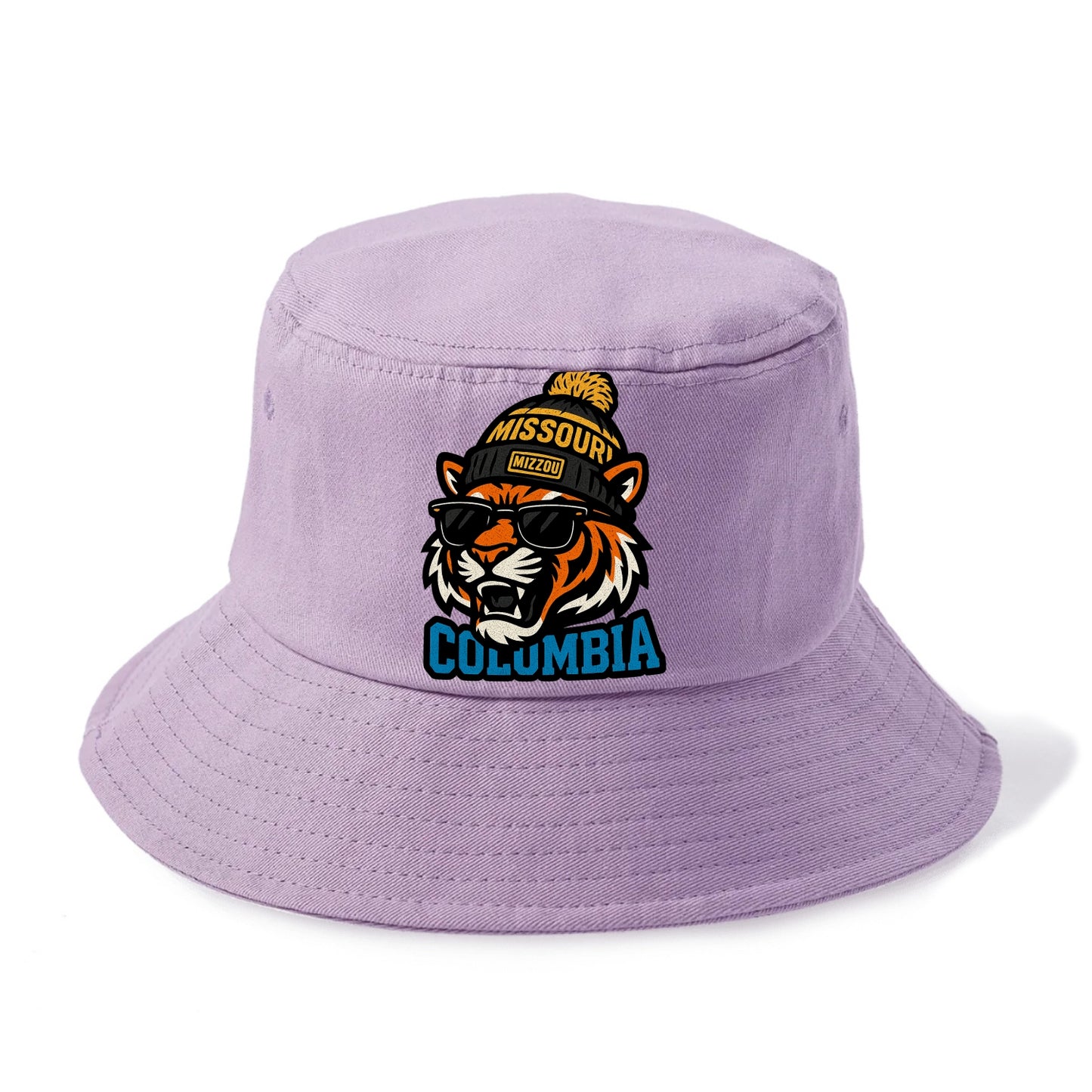 Columbia Tiger wearing Missouri beanie with Mizzou patch - Bucket Hat - Purple