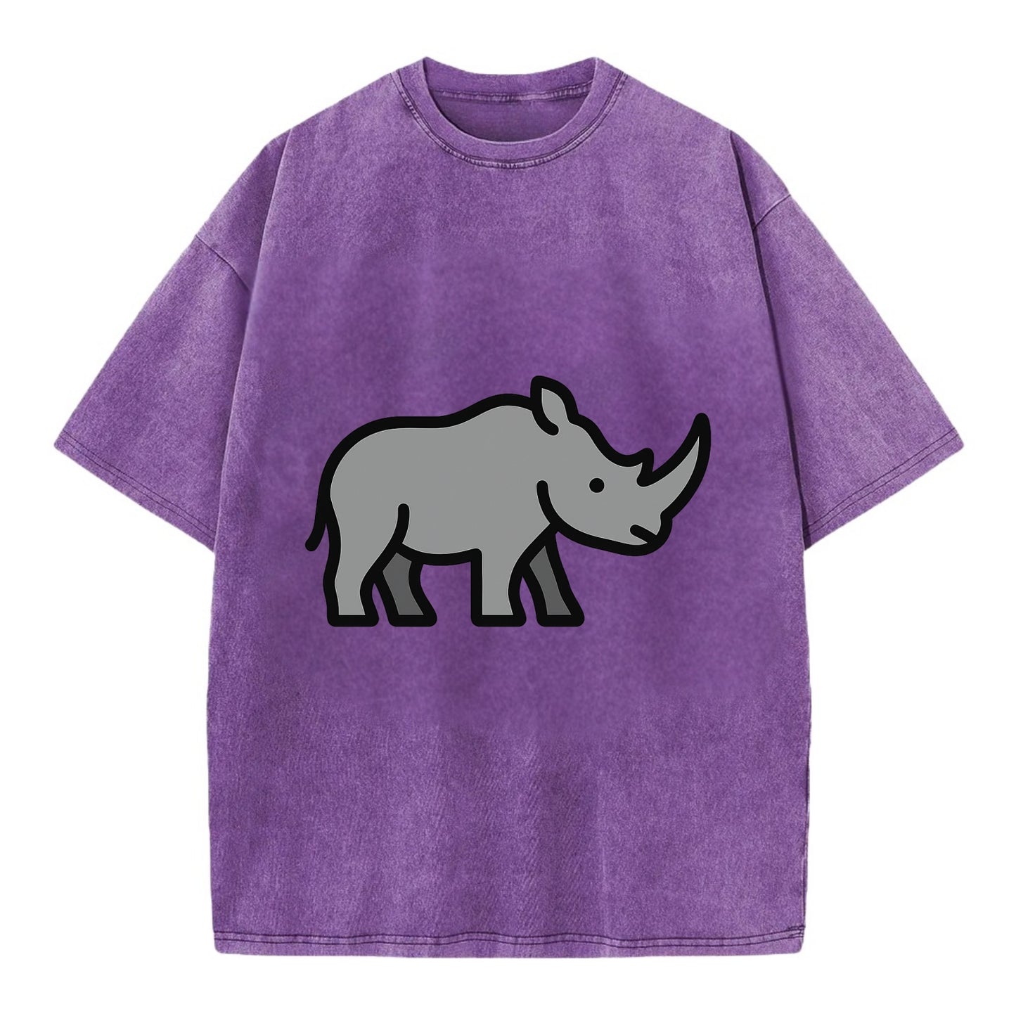 Rhinoceros - Gray with horn flat side profile - Vintage T-shirt - Purple