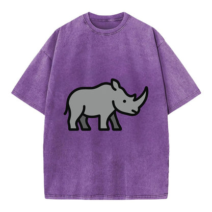 Rhinoceros - Gray with horn flat side profile - Vintage T-shirt - Purple