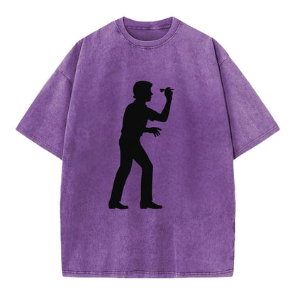 Darts player in throwing stance - Vintage T-shirt - Purple
