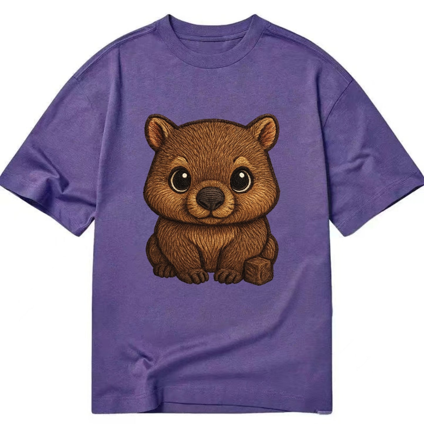 Baby Wombat - brown fur, square nose, small ears, dark eyes, front-facing, cube - Classic T-shirt - Purple