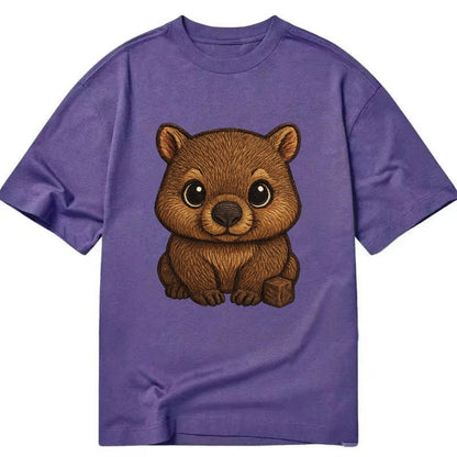 Baby Wombat - brown fur, square nose, small ears, dark eyes, front-facing, cube - Classic T-shirt - Purple