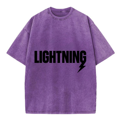 Bold typography design - "LIGHTNING" - fast, electric, striking - Vintage T-shirt - Purple