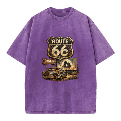 DRIVE-IN | Classic car at drive-in theater | Movie night romance | Americana - Vintage T-shirt - Purple
