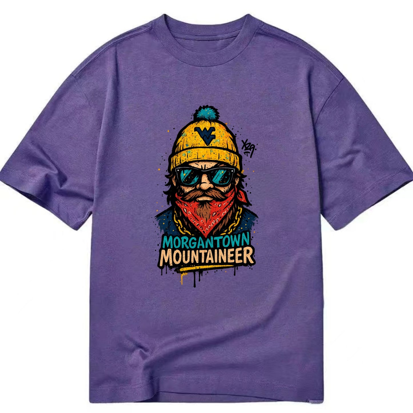Morgantown Mountaineer wearing West Virginia beanie with WV patch - Classic T-shirt - Purple
