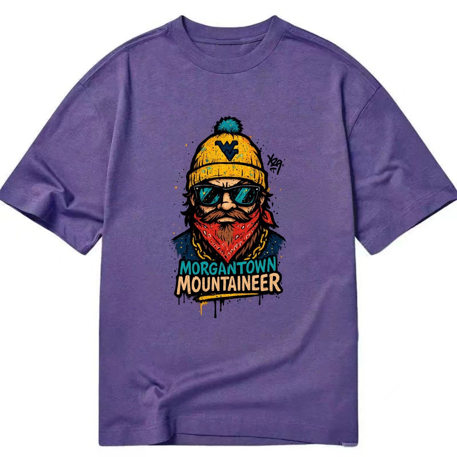 Morgantown Mountaineer wearing West Virginia beanie with WV patch - Classic T-shirt - Purple