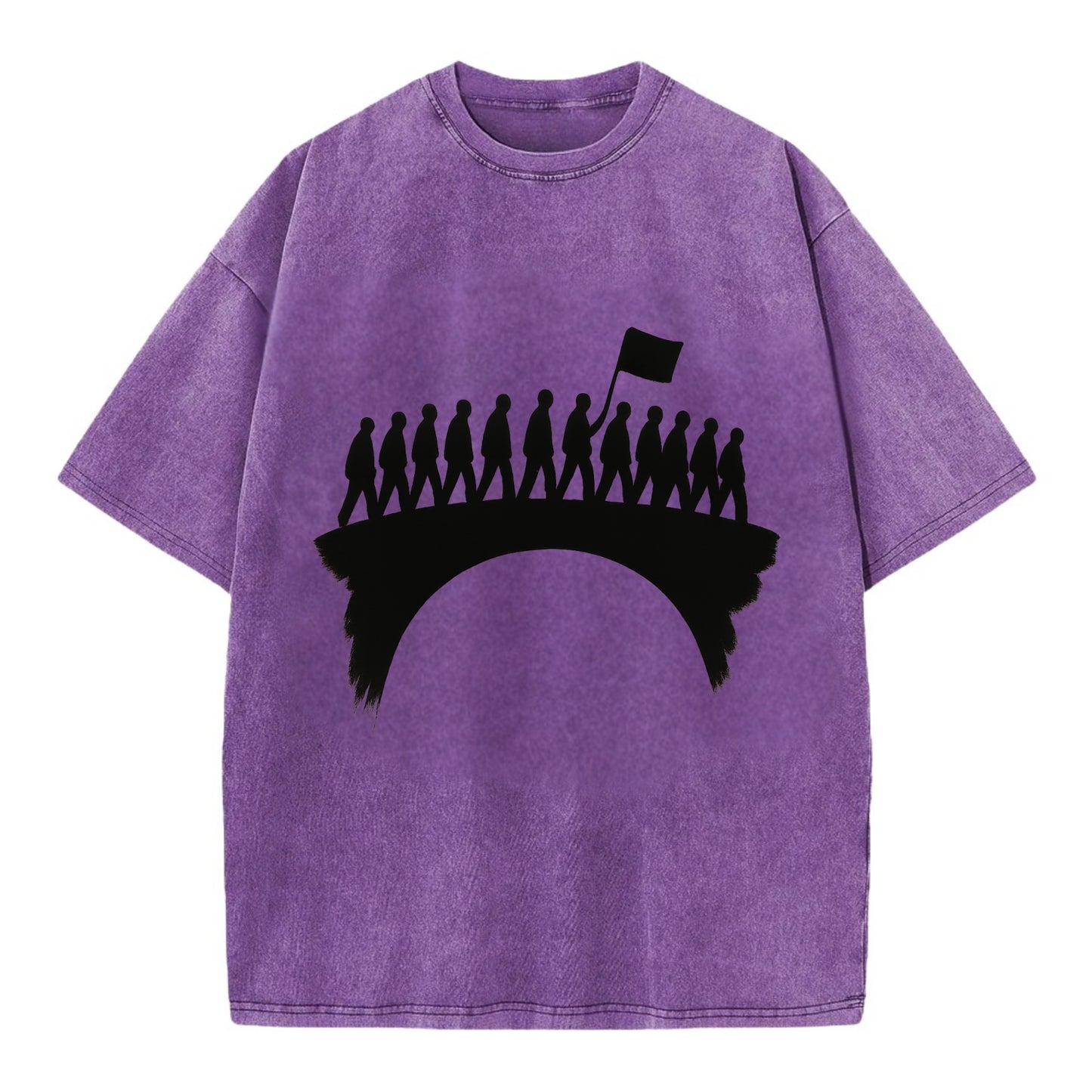 March on bridge silhouette - historic protest ink painting - Vintage T-shirt - Purple